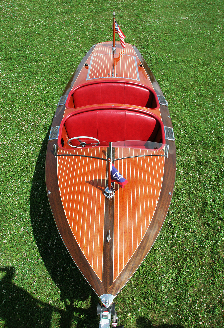 1937 19' Chris Craft Custom Runabout overhead view