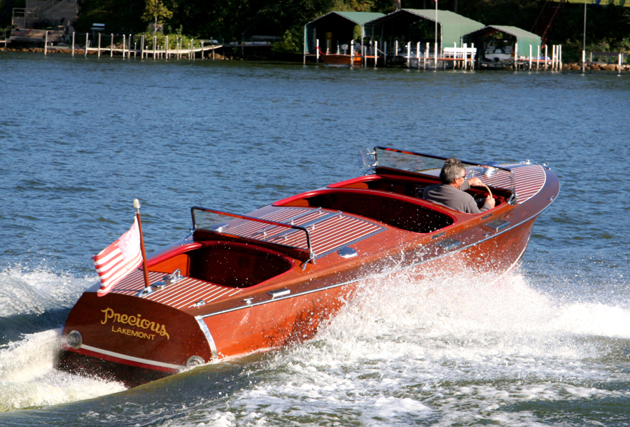 1937 25 ft Chris Craft Triple Cockpit in the water