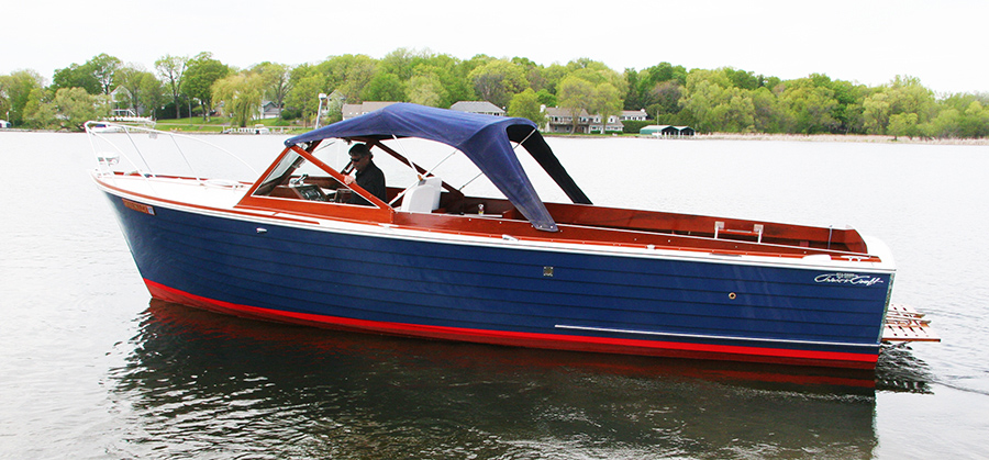 Wooden Sea Skiff with Convertible Top for sale