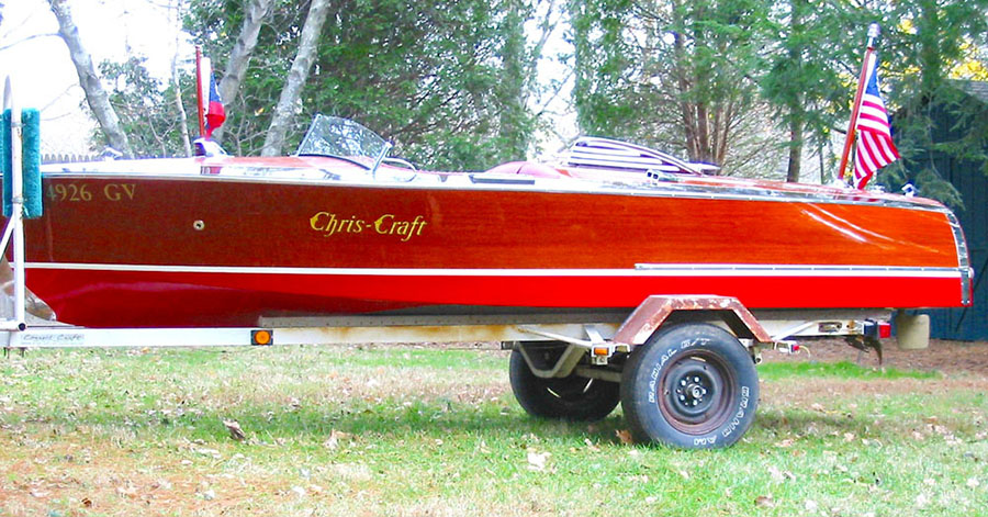 16' Special Race Boat Single Cockpit Barrel Back on trailer